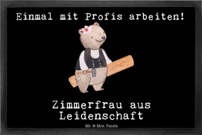 Produktbild von Mr. & Mrs. Panda Schmutzfänger Zimmerfrau Leidenschaft 40 x 60 cm - Schwarz - Geschenk, Schuhabstreifer, Gummimatte, fußmatte, Bodenvorleger, Fussmatte