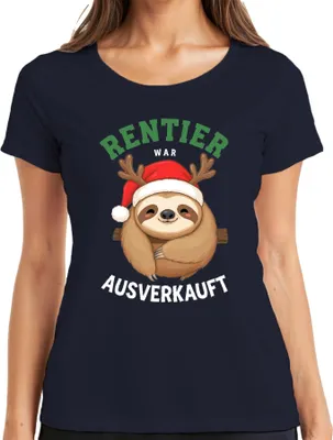 Produktbild von Rentier war t Weihnachten Faultier Geschenk Lustig Damen T-Shirt, Navy, XL
