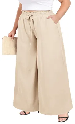 Produktbild von Palazzo-Hose mit hoher Taille – Weite Beine – Boho-Hose für Damen – Rüschen – Taschen – Leichtes Material – Culottes