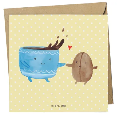 Produktbild von Mr. & Mrs. Panda Klappkarte Kaffee Bohne - Gelb Pastell - Geschenk, Genuss, Grußkarte, Glückwunschkarte, doppelkarte, anlasskarte, Zufriedenheit, faltkarte, Kaffeebohne