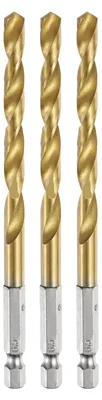 3 Spiralbohrer 6,5 mm, HSS-Titanbeschichtung, Sechskantschaft