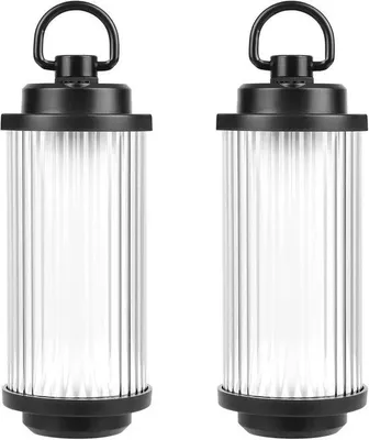 Immagine prodotto di 2 lampade da campeggio a LED mini, ricaricabili tramite USB, luce bianca calda, colore nero