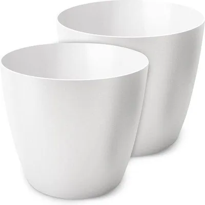 Image de Lot de pots de fleurs en plastique pour grandes et petites plantes et herbes aromatiques, blanc, 20 cm, lot de 2