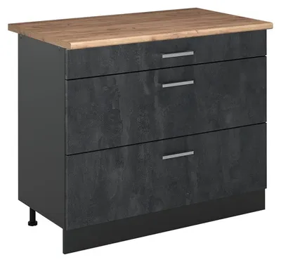 Immagine prodotto di Mobiletto base per cucina Vicco R-Line Calce nera/Antracite 100 cm piano di lavoro Rovere dorato, Model 71580