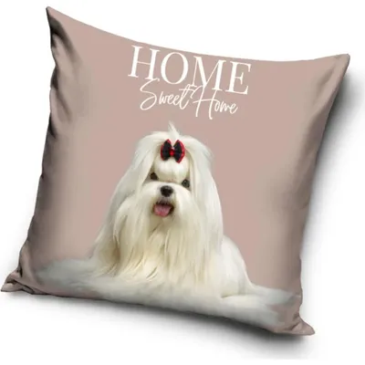 Imagen del producto de Cojín con estampado de perro maltés, modelo "Princesa", color beige