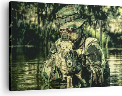 Produktbild von Bild auf Leinwand - Leinwandbild - Soldat Gewehr - 70x50cm - Wand Bild - Wanddeko - Wandbilder - Leinwanddruck - Bilder - Kunstdruck - Wanddekoration - Leinwand bilder - Wandkunst - AA70x50-3945