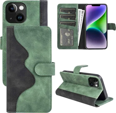 Produktbild von Für Apple iPhone 15 Design Handy Tasche Grün Etuis Kunst-Leder Hülle Cover
