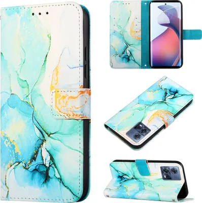 Produktbild von Moto S30 Pro Hülle, Marmor Motiv Kunstleder Tasche Wallet Kartenfächer mit Standfunktion Klapp Schutzhülle für Motorola Moto S30 Pro 5G Grün