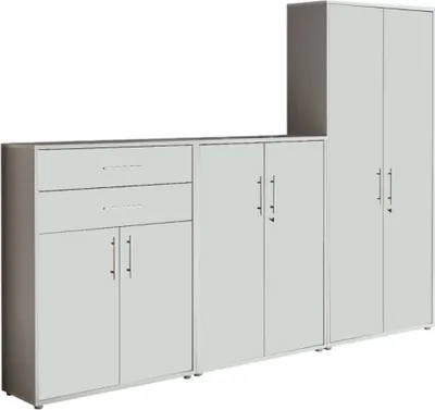 Produktbild von Aktenschrank TABOR 55 in lichtgrau / weiß matt, Schrankwand, Büroschrank, abschließbar, Metallgriffe
