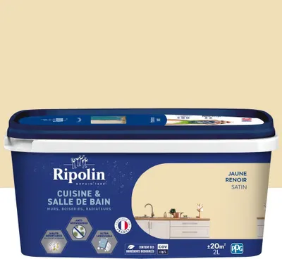 Produktbild von RIPOLIN Küchen- und Badezimmerwandfarbe, 2 Liter, seidenmattes Renoirgelb