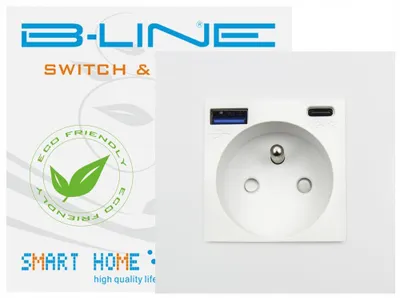 Produktbild von B-LINE Steckdose mit USB A+C, Schnelles Laden, Weiß