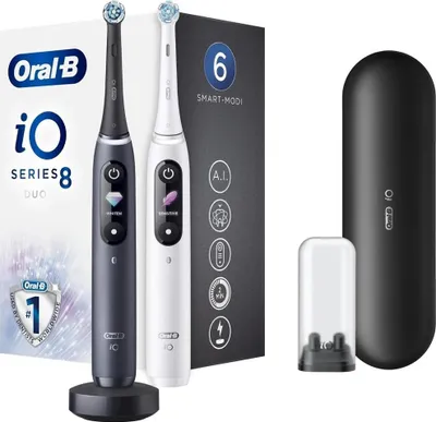 Obrázok produktu pre Oral-B | Electric Toothbrush | iO8 Series Duo | Rechargeable | For adults | Number of brush heads included 2 | Number of teeth brushing modes 6 | Black Onyx/White