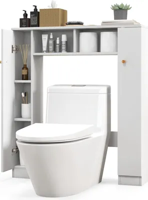 Produktbild von GOPLUS Toiletteschrank, Toilettenregal mit doppelter Tür, 2 Fächern & 4 verstellbaren Regalen, 87,5x18x98cm