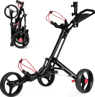 Produktbild von GOPLUS 3 Räder Golftrolley, Golfball Set aus Aluminium, Klappbarer Golf Wagenzum Schieben und Ziehen, Golf Cart mit Abschließbarem Rad, Verstellbarem Griff