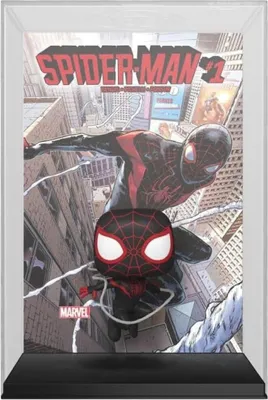 A Funko POP! figure of Spider-Man is displayed in front of a comic book cover featuring Spider-Man.