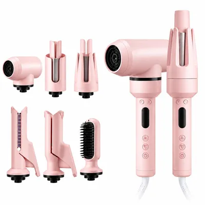 Produktbild von 6 in 1 Haarstyler Set mit Lockenstab, Glätteisen, Warmluftbürste und Aufsätzen, Keramikbeschichtung, 3 Temperaturstufen, 220V