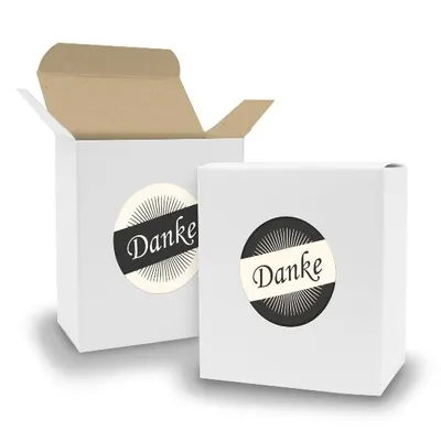 Produktbild von SET DANKE (Motiv36) 24x Faltschachtel Quader weiß innen braun+Sticker