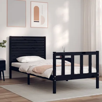 Produktbild von The Living Store Massivholzbett mit Kopfteil Schwarz