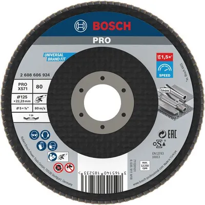 Produktbild von PRO X571 Fächerschleifscheibe, abgewinkelt, 125 mm, K80
