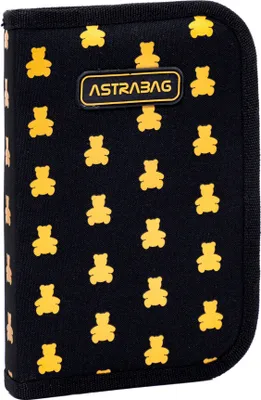 Zdjęcie produktu dla Stylowy piórnik ASTRABAG GOLDEN TEDDY - dwuklapkowy, pojedynczy, idealny do szkół. Przechowuj swoje przybory w modnym i praktycznym designie!