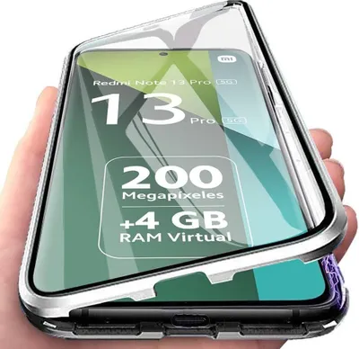 Immagine prodotto di custodia protettiva a 360° per Xiaomi Redmi Note 13 Pro 5G Copertura in vetro temperato a corpo pieno con assorbimento magnetico, telaio in metallo argento