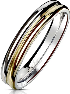Produktbild von Zweifarbiger, moderner Partnerring aus Edelstahl für Damen und Herren | Verlobungs-Ring | Ehe-Ring |  silber-gold-rosegold 49 - Ø 15,70 mm