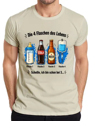 Productafbeelding van Die 4 Flaschen des Lebens. Ik heb al 3 "Statement Sarkasmus" heren T-shirts, maat XL, in natuurlijke kleuren