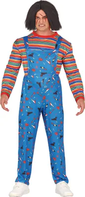 Produktbild von Halloween Puppe Kostüm Psycho Grusel T-Shirt Overall Blutige Narben, Größe: 48 - 50 (M) Farbe: Blau