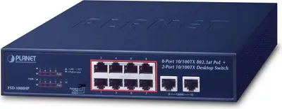 Immagine prodotto di Planet FSD-1008HP switch di rete non gestito Fast Ethernet (10/100) con supporto Power over Ethernet (PoE) 1U nero (FSD-1008HP)