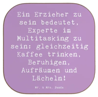 Produktbild von Mr. & Mrs. Panda Holzuntersetzer Spruch Multitasking Erzieher - Lavendeltraum - Geschenk, Alltagshelden, Engagement, Pädagogik, kreative Geschenke, Kreativität, Coaster