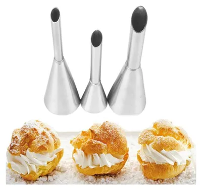 Produktbild von 3-teiliges Set Edelstahl-Windbeuteltüllen, Gebäcktüllen, Spritztüllen, Cupcake- und Kuchendekorationswerkzeug