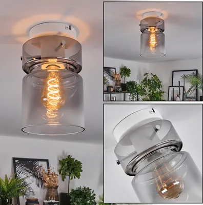 Produktbild von Brunate 1-flammige Deckenlampe aus Metall/Glas in Weiß/Rauchfarben/Klar