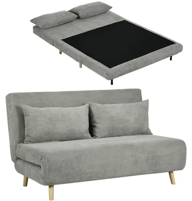 Produktbild von HOMCOM Schlafsofa, Klappbett mit Bettfunktion, Rückenkissen, Samtoptik, Grau