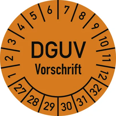 Produktbild von Dreifke® Prüfplakette DGUV Vorschrift, 2027-2032,Dokumentenfolie, Ø 25 mm, 10...