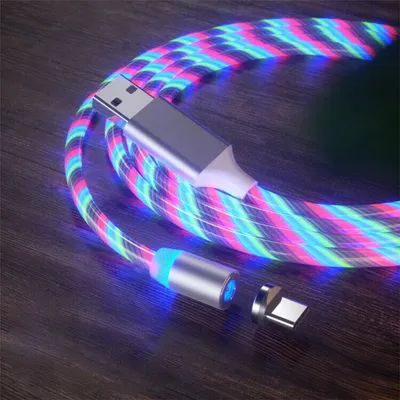 Produktbild von 3in1 Magnet LED USB Ladekabel bunt RGB 2m leuchtend Micro USB-C für Apple Samsung Huawei Sony Oneplus, LG, Honor, Motorola, Google Pixel Smartphones