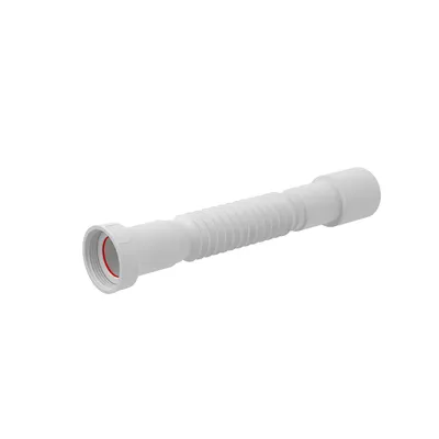 A white flexible pipe with ribbed texture and connectors on both ends, isolated on a white background.