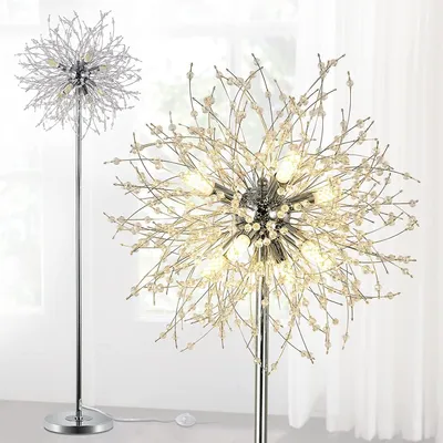 Zdjęcie produktu dla Lampa podłogowa 172 cm - Lampa kryształowa - Chrom - Włącznik nożny - Nowoczesny design - Eleganckie oświetlenie