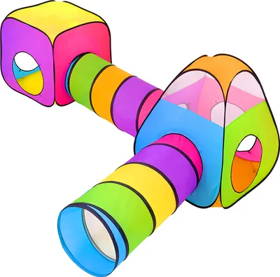 Produktbild von Grafner 4in1 Spielzelt mit Tunnel, XXL mit 2x Krabbeltunnel 1x Würfel 1x Iglu, Pop Up Zelt für drinnen und draußen, mit Tasche Spielhaus Jungen Mädchen Spielhaus Spieltunnel Bällebad Kinder faltbar