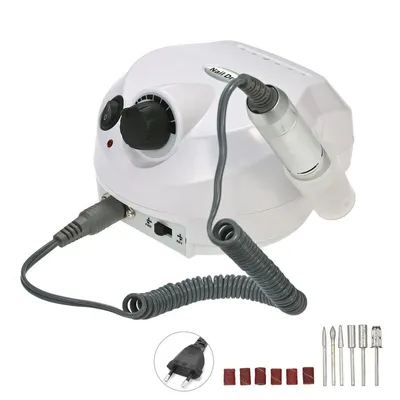 Image de （Blanc）Fraise à ongles électrique Bande abrasive Réglable Lime à ongles Kit manucure-pédicure 30000u/Min avec 6 têtes de ponçage Bande abrasive et fraiseuse pour ongles en gel Appareils de pédicure