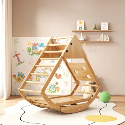 Produktbild von Merax 8-in-1 Multifunktionales Klettergerüst aus Holz – Rutsche, Kletterwand, Kletterleiter, Schaukelschiff, Zelt, Indoor-Spielplatz Spielset