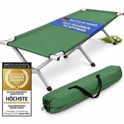 Productafbeelding van Premium aluminium opvouwbaar campingbed, groen – Inklapbaar outdoor reisbed en karperbed – Lichtgewicht en stabiel gastenbed voor tent en festival