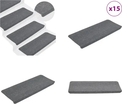 Produktbild von vidaXL Stufenmatten Selbstklebend 15 Stk. 65x24,5x3,5 cm Grau - Stufenmatte - Stufenmatten - Treppenteppich - Treppendekoration