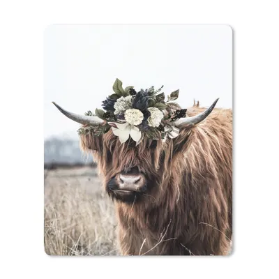 Produktbild von MuchoWow® Mauspad Mousepad Schottische Highlander - Blumen - Hoorn 19x23 cm - Mousepads - Maus Mat - Pad - Mausunterlage - Mauspads - Spielen
