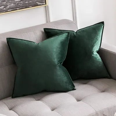 Produktbild von Samtkissenbezug 50x50 cm, dunkelgrün, Kissenbezug, Sofakissen, Dekokissen, Zierkissenbezug für Sofa, Wohnzimmer, Schlafzimmer, 2er-Set