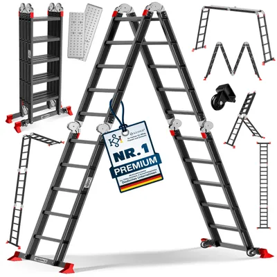 Produktbild von MASKO® Leiter Aluminium 6in1 Mehrzweckleiter Anlegeleiter Steh- & Treppenleiter