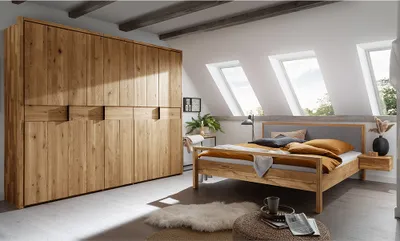 Produktbild von Schlafzimmer Set 2-teilig inkl. Bett 200x200 cm mit gepolstertem Kopfteil, Eiche massiv AVELLINO-137