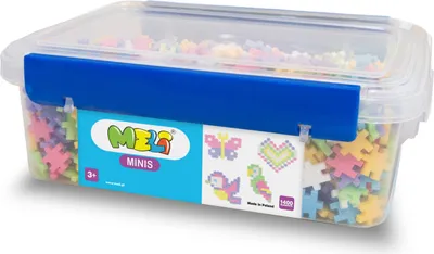 A clear, professional shot of a container filled with colorful building blocks.