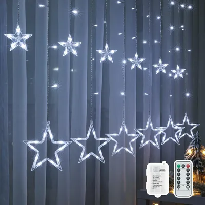 Weihnachts-Vorhanglichter, 2 m, 138 LED-Sterne, kaltweiß, batteriebetrieben