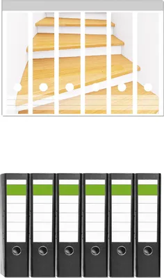 Produktbild von Wallario 6 Stück breite Ordner inkl. Klebeetiketten mit Motive Wendeltreppe aus hellem Holz -  Set mit Rückenschildern / Ordnerrücken Stickern