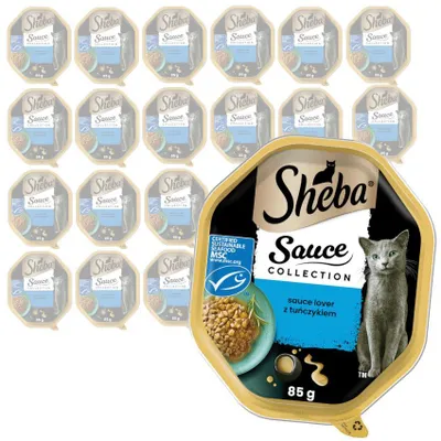 Produktbild von Sheba Saucen-Kollektionsschale 22 x 85 g Alleinfuttermittel für Katzen, Nassfutterstücke mit Thunfisch in Sauce